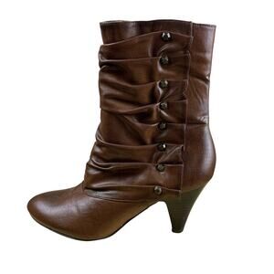 Carlos Castillo Brown Faux Leather Pleated Ruffled Ankel Boots Size 7.5